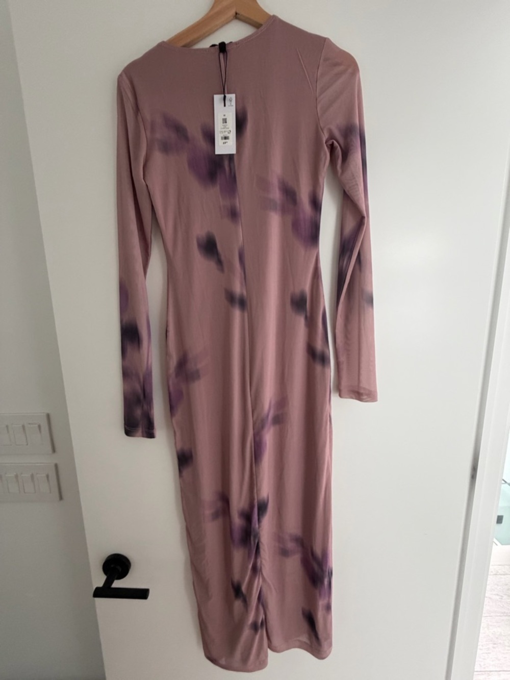 Dynamite Long Sleeve Blush Pink Tie-Dye floral Midi Dress